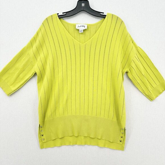 Joseph Ribkoff Top Womens Medium Neon Green Yellow Studded Travel OldMoney EUC - Picture 1 of 10
